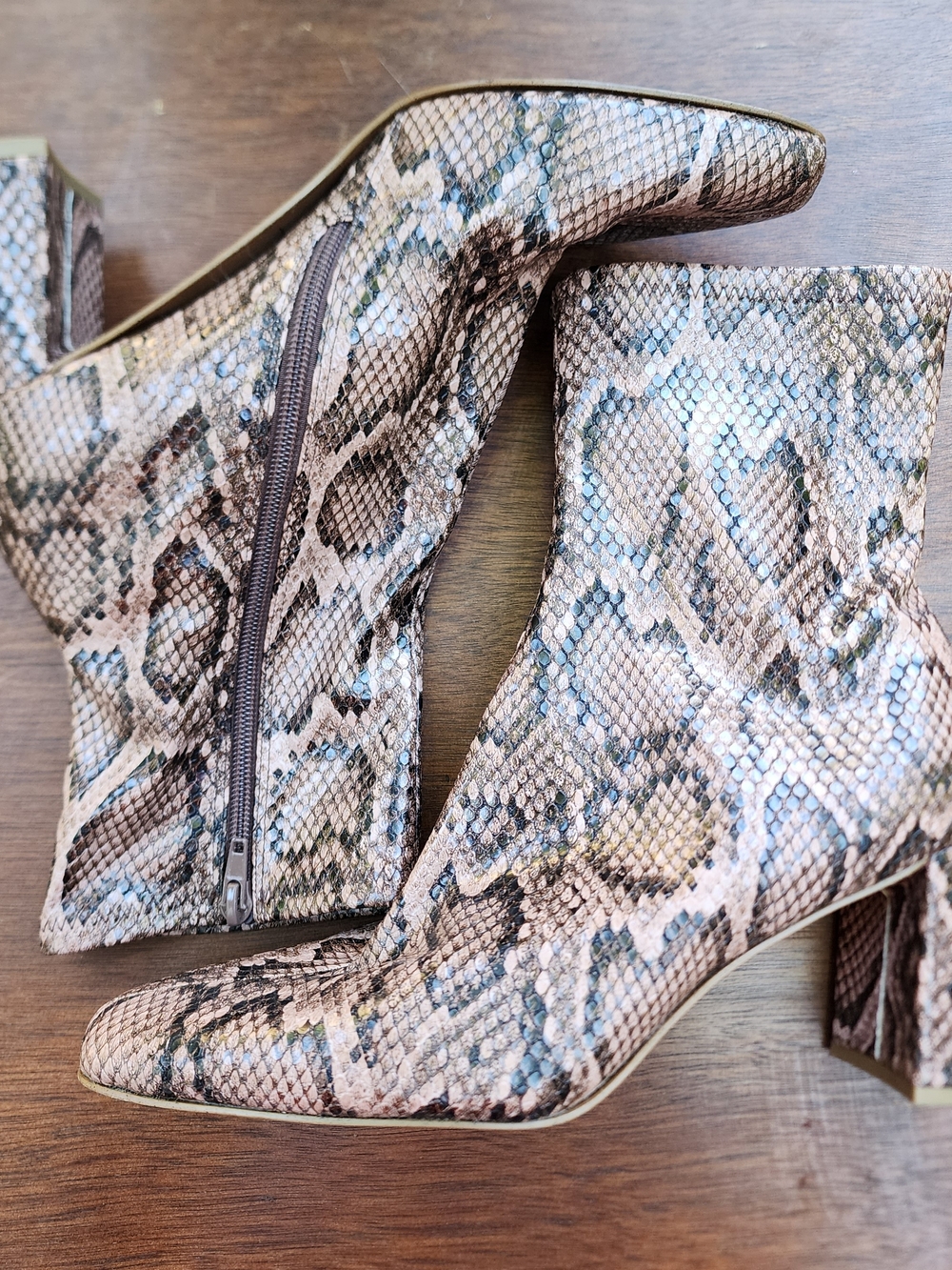 Steve Madden Harli Faux Snakeskin Ankle Boots Python Block Heel 9.5